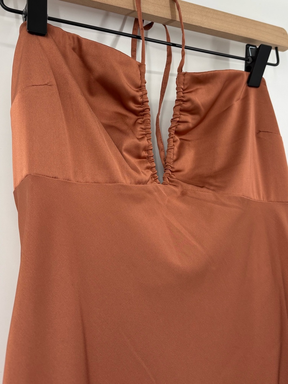 Abercrombie & Fitch Copper Satin Halter Keyhole Slip Midi Dress Size Small - Picture 6 of 10